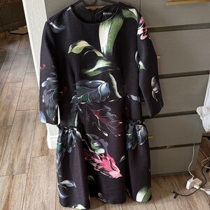 Elegant Black Floral Long Sleeve Dress